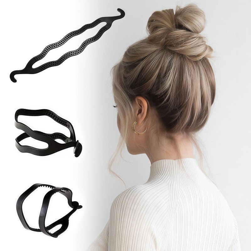 UPSTORE 6 PCS Black Hair Bun Makers - Upgraded Plastic Donut Shaper Set, Braiding Tool, Curler, and Instant Snap Buns for Women and Girls - Image 5